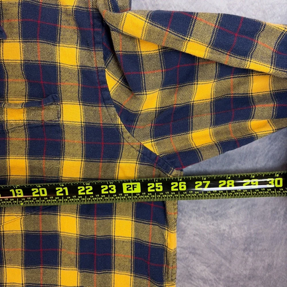 Chaps Performance Mens XLT Tall Flannel Shirt Yellow Navy Blue Plaid Cotton L/S